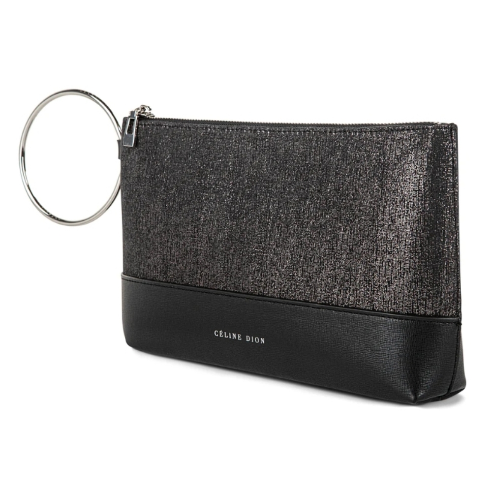 2/$20 Celine Dion Clutch/Makeup Bag Metallic Black NWT